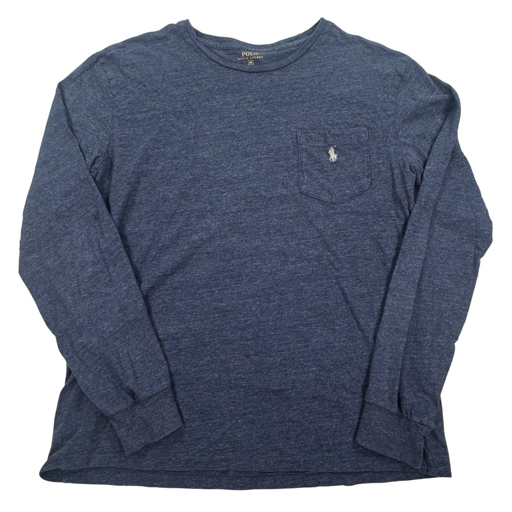Polo Ralph Lauren Mens Blue Heathered Long Sleeve Pocket T-Shirt Size M RN41381